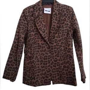 Dimora Brown Black Leopard Print Blazer Cotton Blend Size Medium